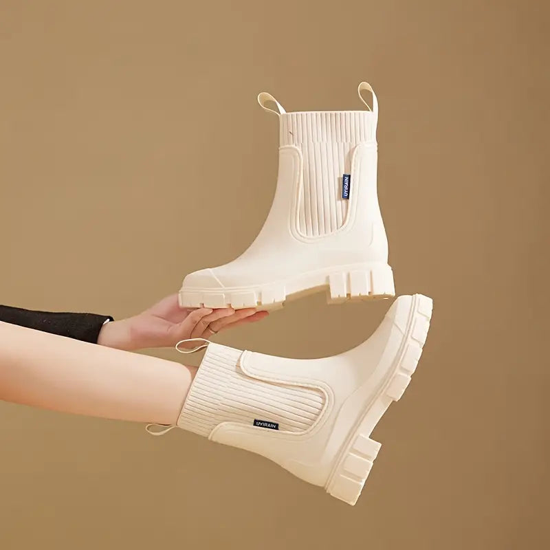 Women's Waterproof Rain Boots with Raised Heels and Lug Soles