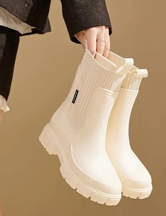 Women's Waterproof Rain Boots with Raised Heels and Lug Soles