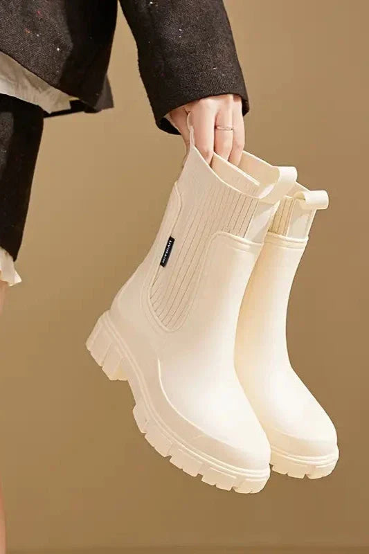 Women's Waterproof Rain Boots with Raised Heels and Lug Soles