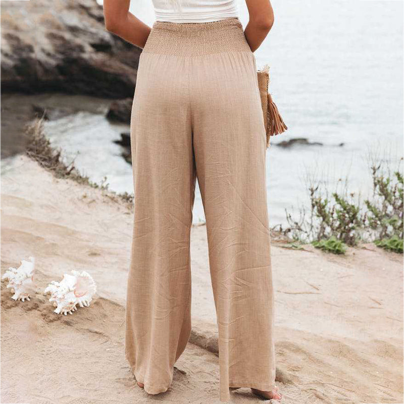 Smocked Waist and Wide-Leg Pants for Women