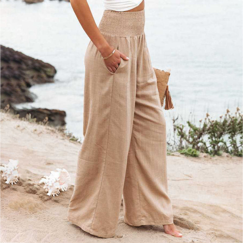 Smocked Waist and Wide-Leg Pants for Women