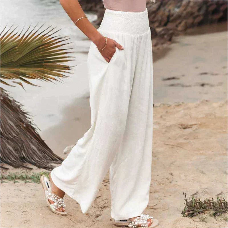 Smocked Waist and Wide-Leg Pants for Women