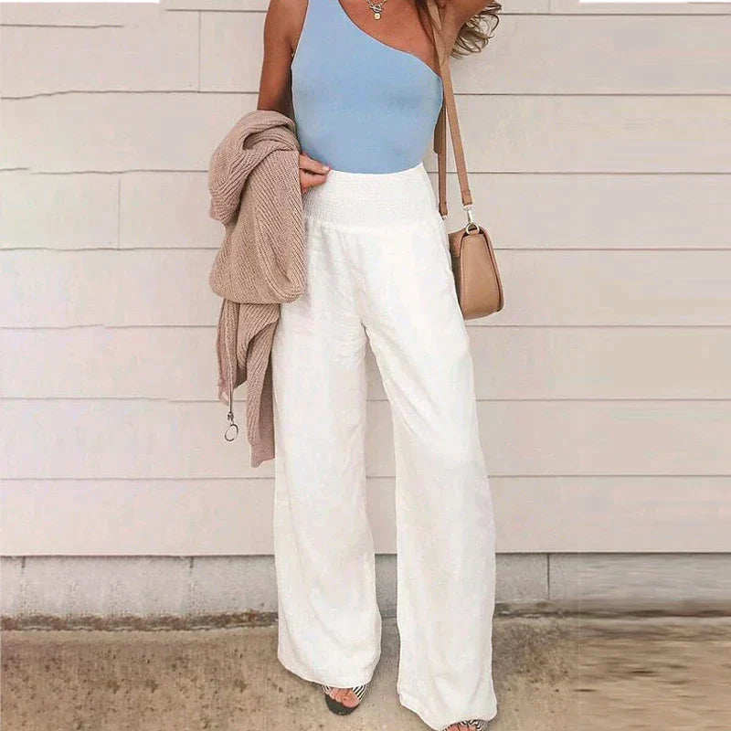 Smocked Waist and Wide-Leg Pants for Women