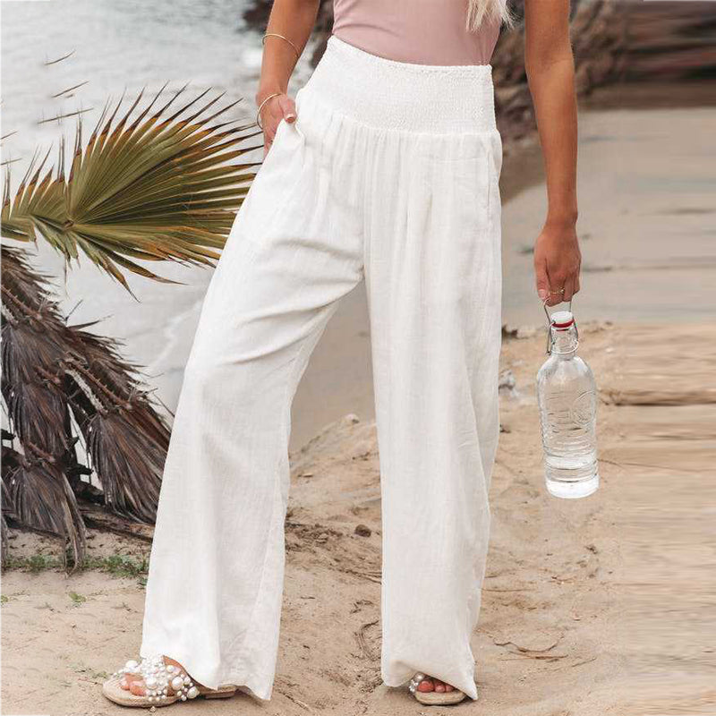 Smocked Waist and Wide-Leg Pants for Women