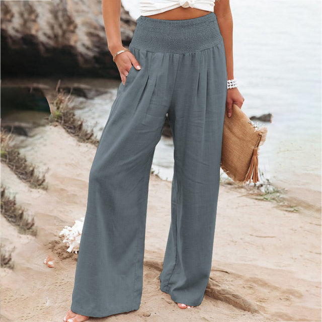 Smocked Waist and Wide-Leg Pants for Women