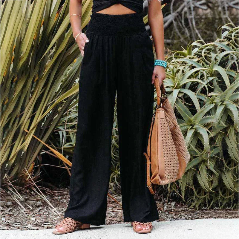 Smocked Waist and Wide-Leg Pants for Women