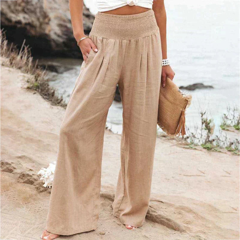 Smocked Waist and Wide-Leg Pants for Women