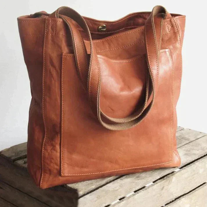 Leather Shoulder Bag for Women with Spacious Shopper Shape
