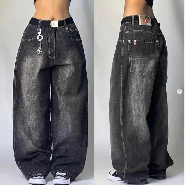 Dames Denim Baggy Jeans met Cargozakken en Wijde Pijpen