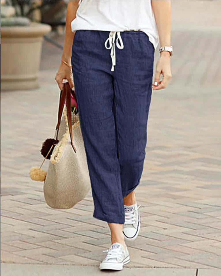 Pantalon confortable avec cordon de serrage et jambes droites pour femmes