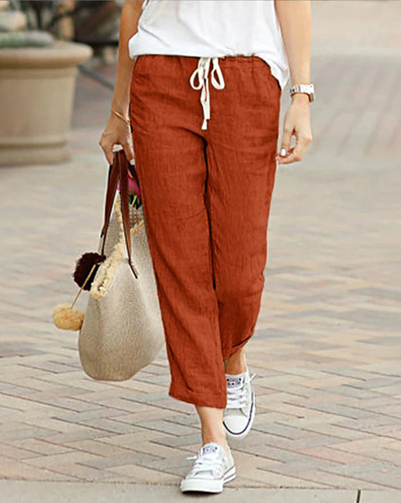Pantalon confortable avec cordon de serrage et jambes droites pour femmes