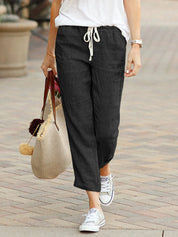 Pantalon confortable avec cordon de serrage et jambes droites pour femmes