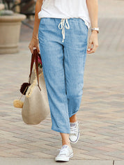 Pantalon confortable avec cordon de serrage et jambes droites pour femmes