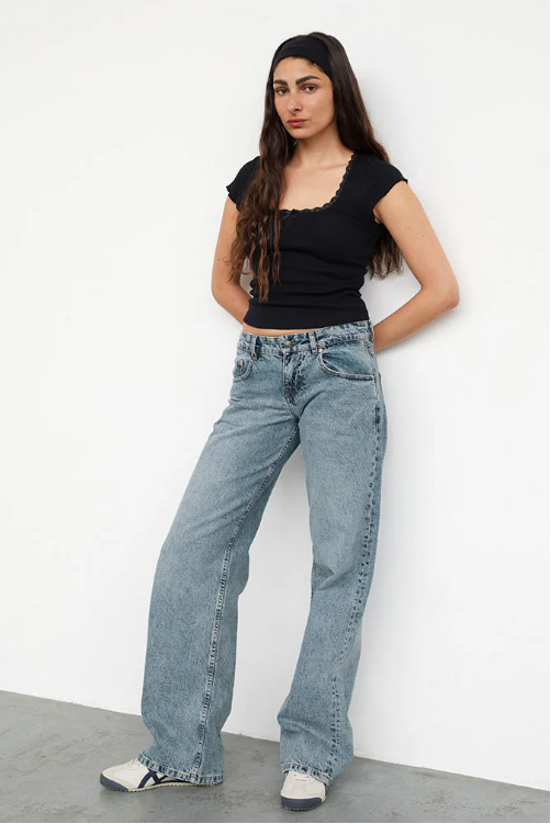 Lage Taille Wijde Pijpen Jeans Dames met Stretch