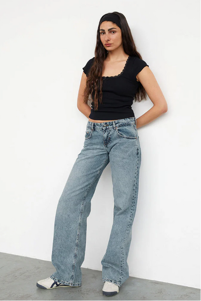 Lage Taille Wijde Pijpen Jeans Dames met Stretch