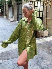 Dames Feestelijke Oversized Blouse met Pailletten en Kraag