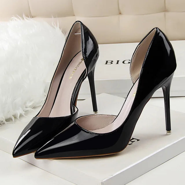 Patent Leather Pumps with Pointed Toe and Stiletto Heel for Women
