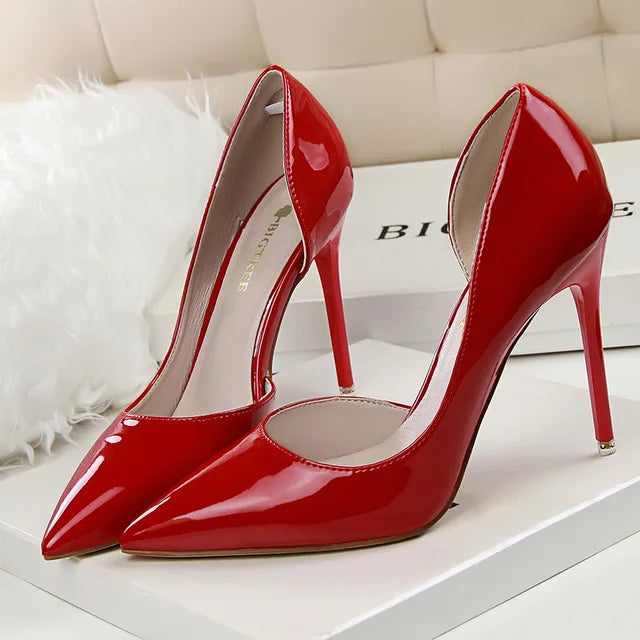 Patent Leather Pumps with Pointed Toe and Stiletto Heel for Women