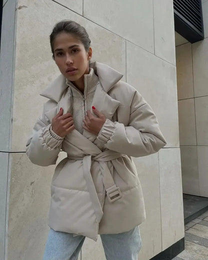 Puffer Jas voor Vrouwen met Riem Warme Winterjas