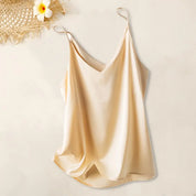 Airy Women's Satin Top with Spaghetti Straps and Waterfall Neckline