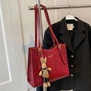 Sac à bandoulière fantaisie pour femme avec pendentif lapin et fermeture éclair