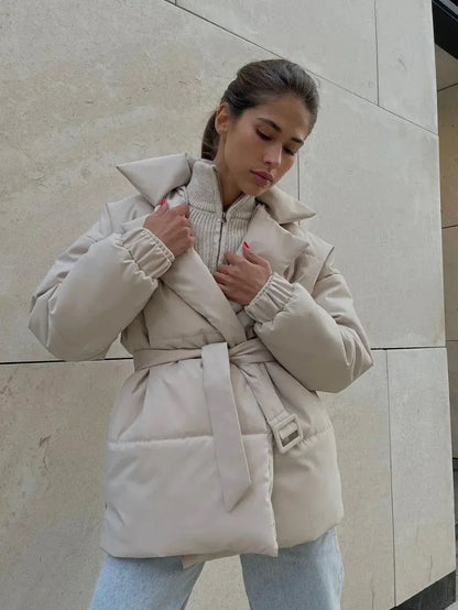 Puffer Jas voor Vrouwen met Riem Warme Winterjas