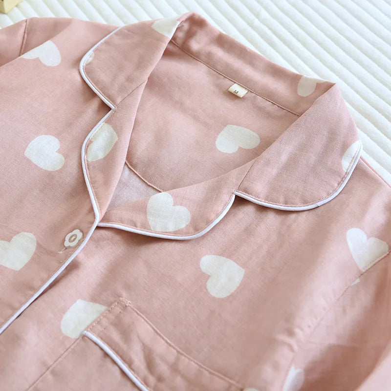 Dames Pyjama Set Lange Mouwen Broek Hartjes
