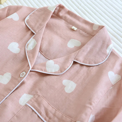 Dames Pyjama Set Lange Mouwen Broek Hartjes