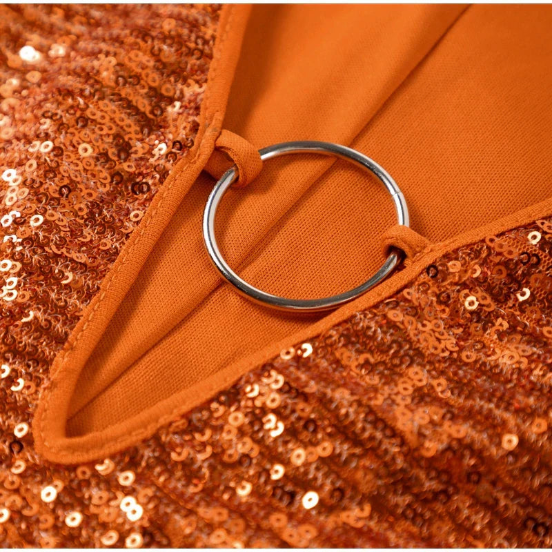 Elegante Glitter Vrouwen V Hals Lange Mouwen Mini Cocktailjurk