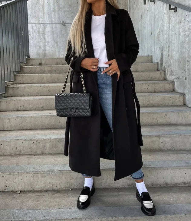 Warme trenchcoat met ceintuur voor vrouwen | winter