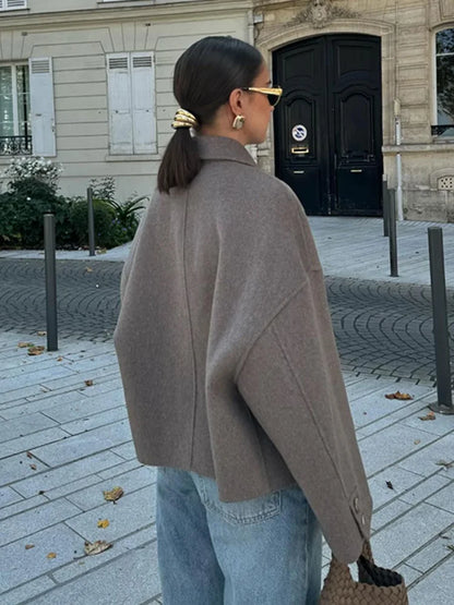 Oversized Luxe Wollen Korte Winterjas Vrouwen