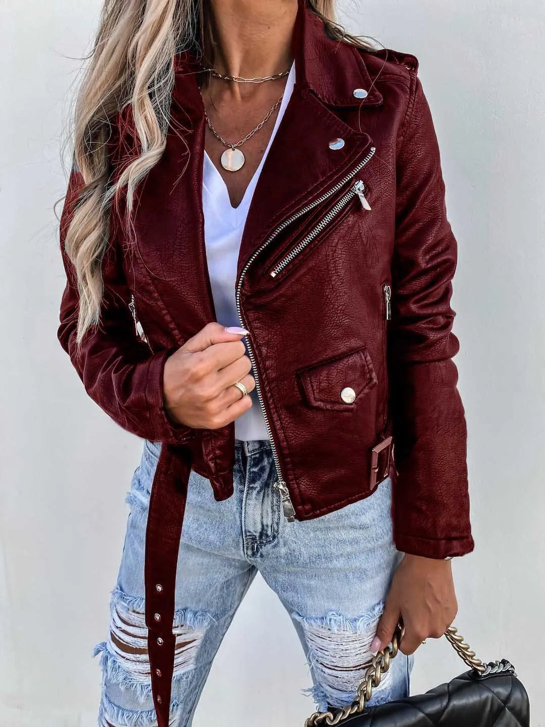 Bikerjack Met Leerlook En Asymmetrische Rits Voor Dames