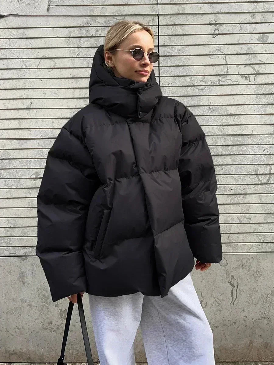 Puffer Winterjas Vrouwen Oversized Met Capuchon En Hoge Kraag