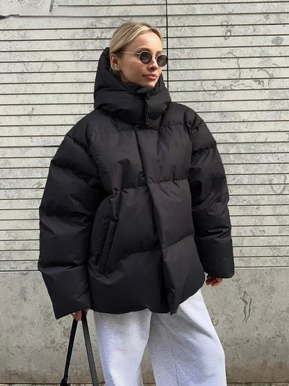 Puffer Winterjas Vrouwen Oversized Met Capuchon En Hoge Kraag