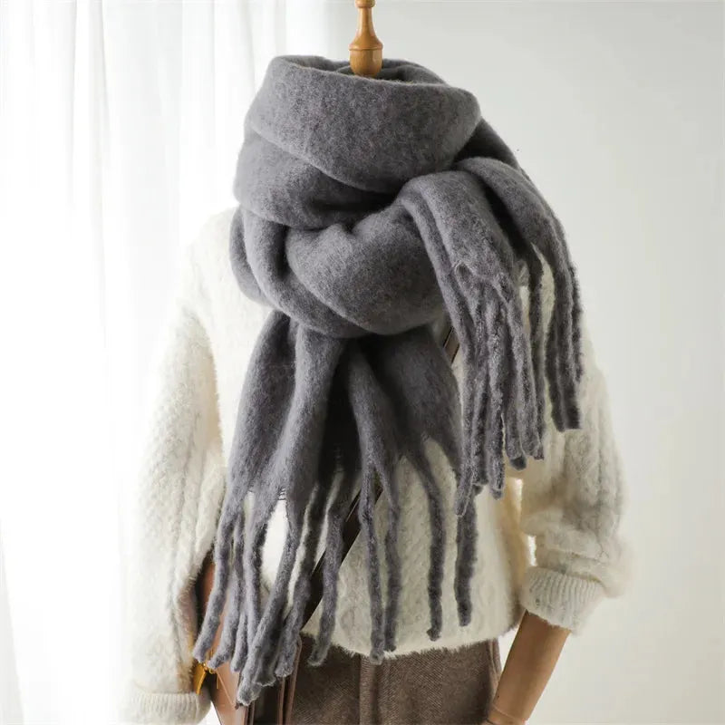 Chic Long Winter Scarf with Fringes for Women
