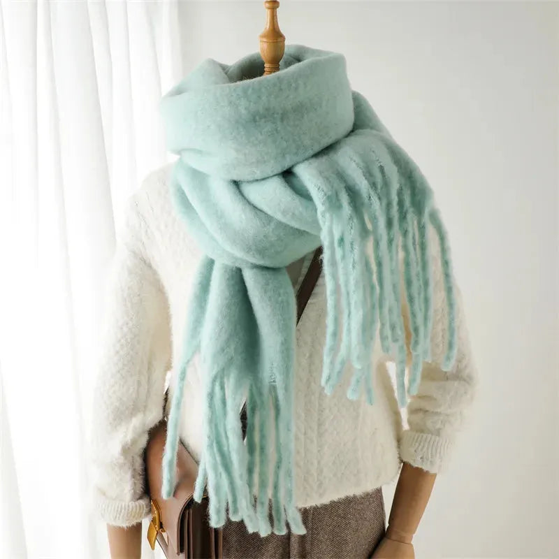 Chic Long Winter Scarf with Fringes for Women