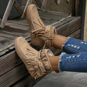 Women's Playful Suede Ankle Boots with Fringes and Studs