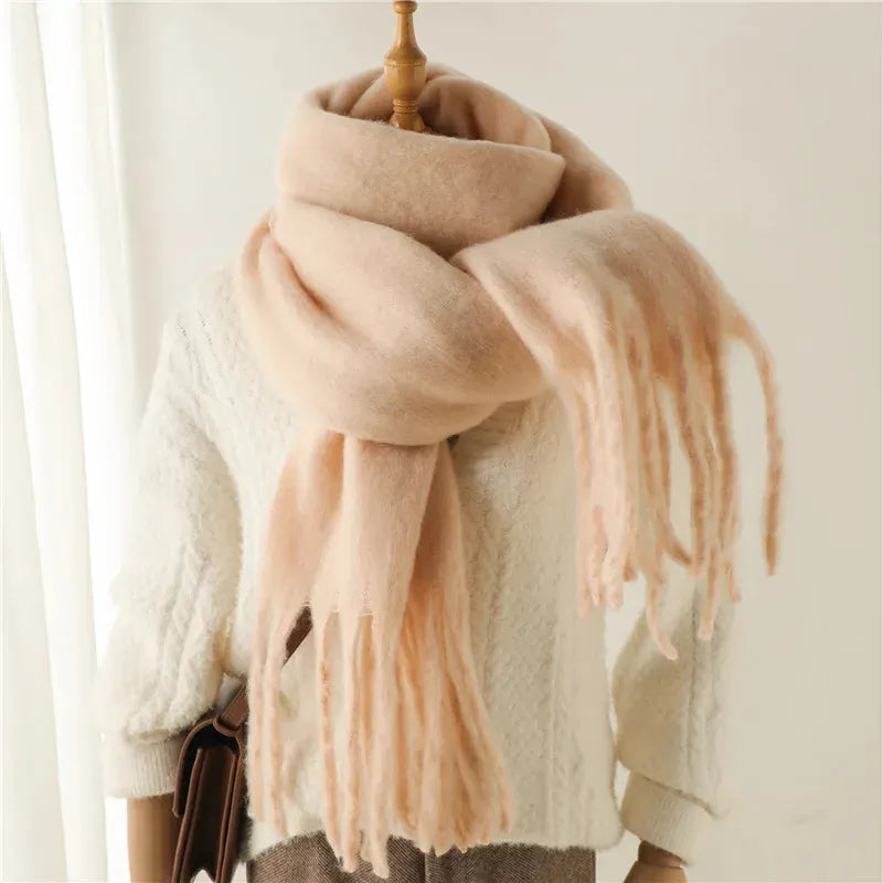 Chic Long Winter Scarf with Fringes for Women