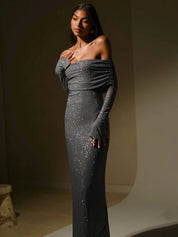 Glitter Off-Shoulder Maxi Jurk voor Dames