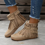 Women's Playful Suede Ankle Boots with Fringes and Studs