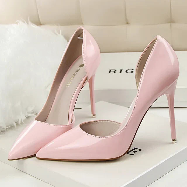Patent Leather Pumps with Pointed Toe and Stiletto Heel for Women