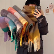 Plaid Winter Scarf with Fringes for Women