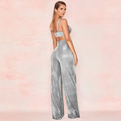 Glitter Hoge Taille Wijde Broek Voor Vrouwen