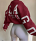 donkerrode oversized sweatshirt met witte CHICAGO NEW YORK opdruk op mouwen