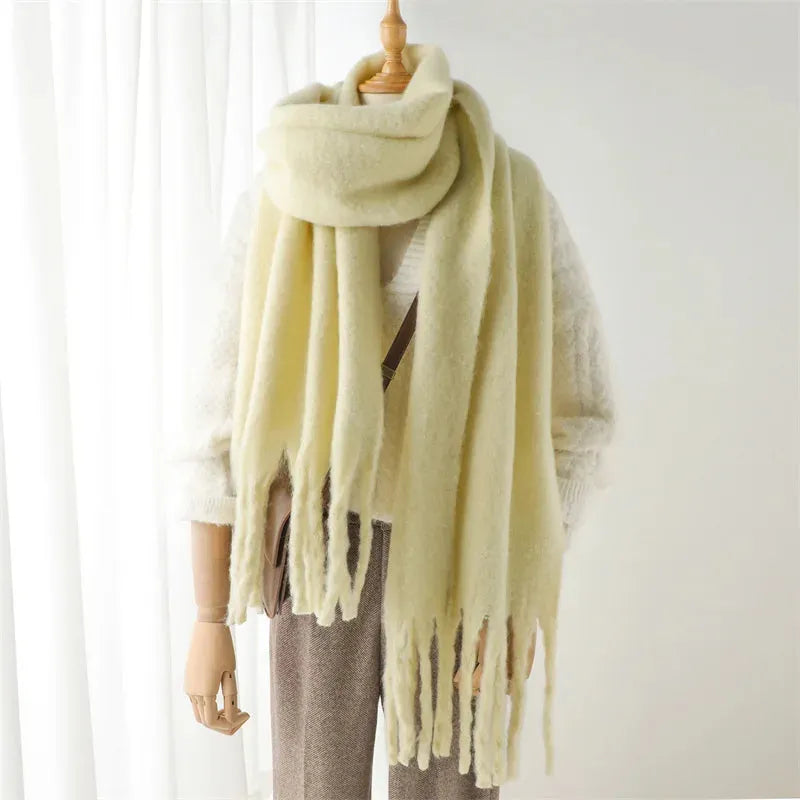 Chic Long Winter Scarf with Fringes for Women