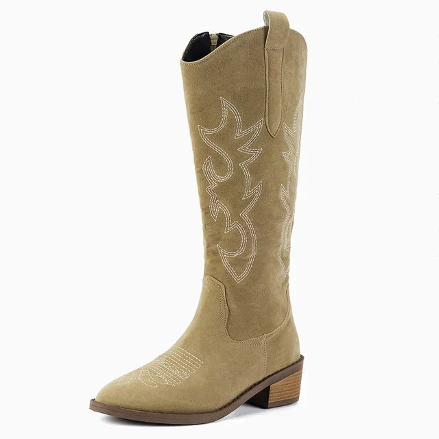 Embroidered Western Cowboy Boots with Low Heel for Women