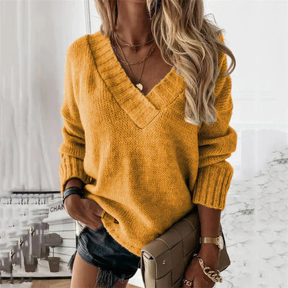 Zachte Gebreide Vrouwen Sweater V-Hals Winter