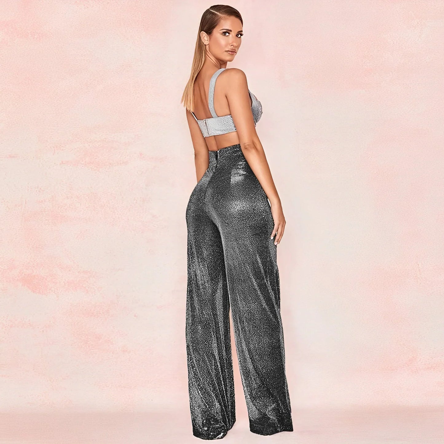 Glitter Hoge Taille Wijde Broek Voor Vrouwen