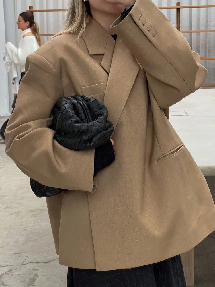 Oversized Dames Blazer Chique Met Reverskraag Lange Mouwen