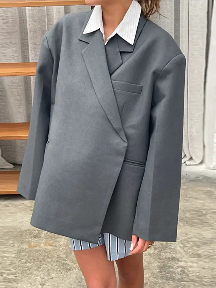 Oversized Dames Blazer Chique Met Reverskraag Lange Mouwen